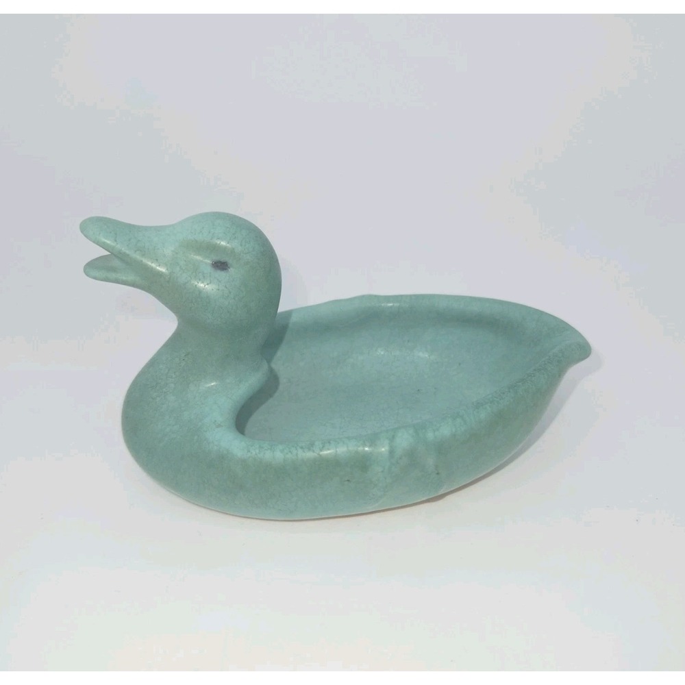Weller Pottery Duck Pin Tray Turquoise Green Art Pottery 1930s Signed Vintage
